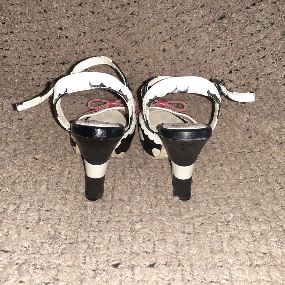 LOLA RAMONA-Angie-Rockabilly/Retro-Black/White Polka Dot-Red Bow-Sz 37-Excellent - Picture 6 of 8